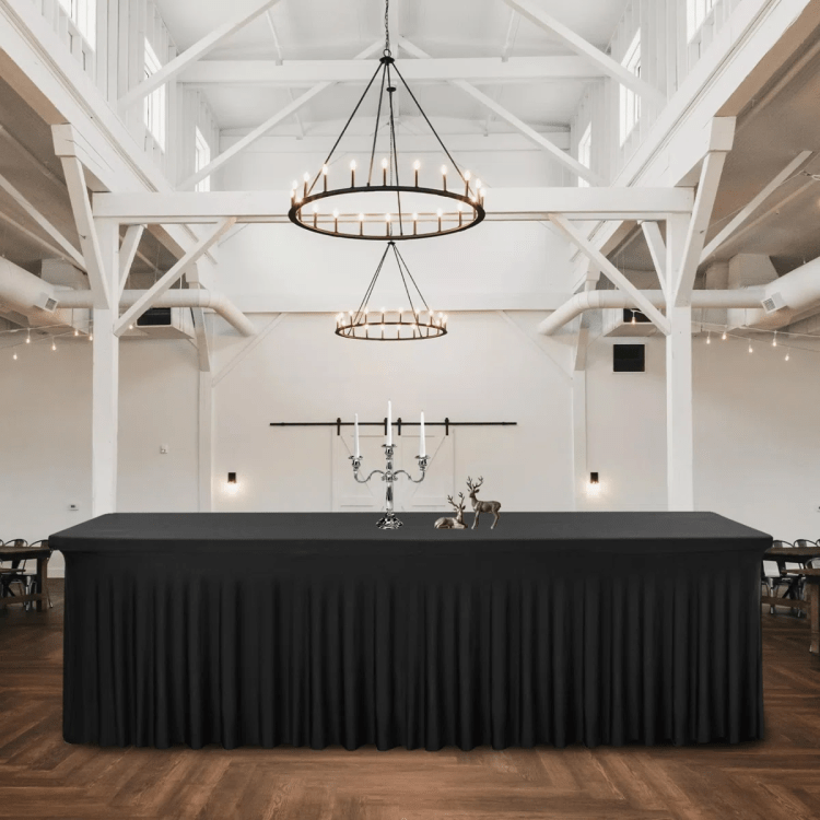White or Black 6ft Rectangle Spandex Table Skirt Fitted Stre White or Black 6ft Rectangle Spandex Table Skirt Fitted Stre