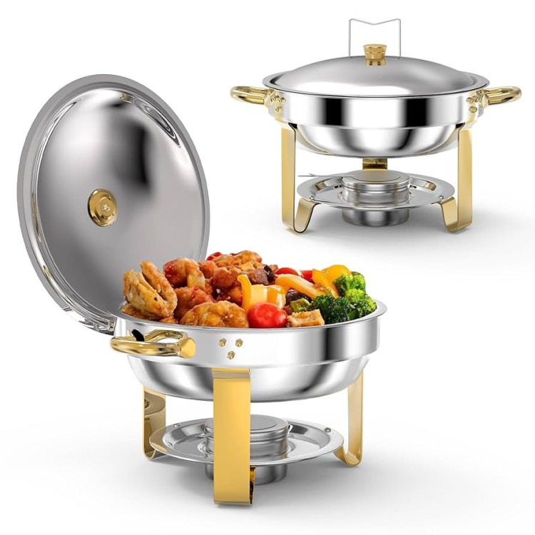 Round Silver and gold accents Deluxe 4qt Stainless Steele Ch Round Silver and gold accents Deluxe 4qt Stainless Steele Ch