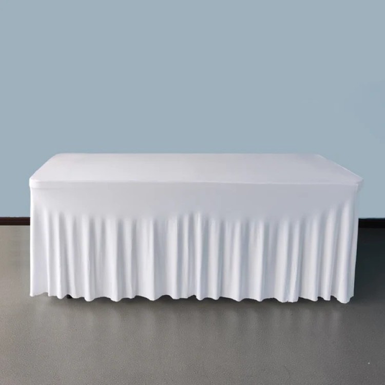 White or Black 8ft Rectangle Spandex Table Skirt Fitted Stre White or Black 8ft Rectangle Spandex Table Skirt Fitted Stre